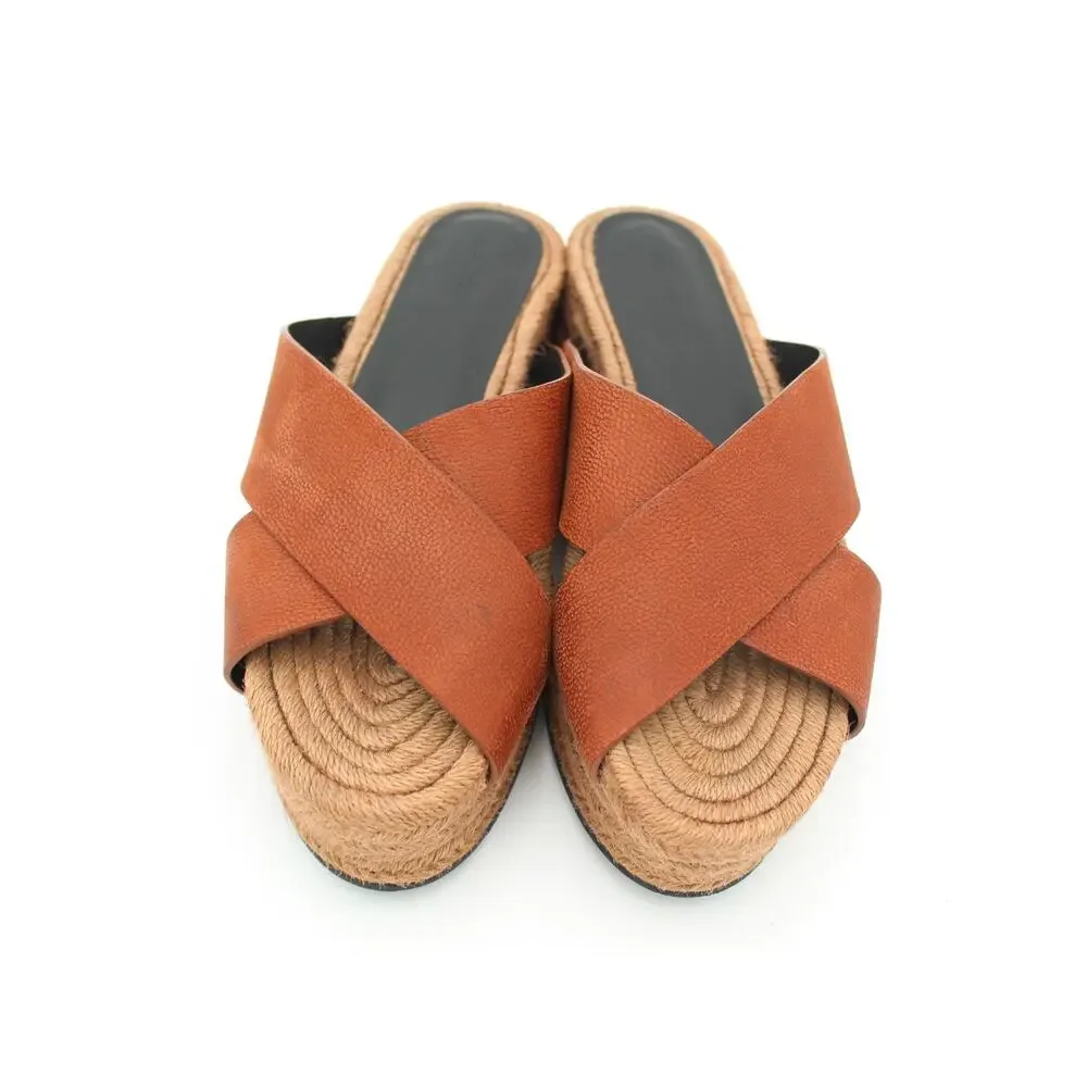 AllSaints Sandals Women 40 Size 10 Brown Leather Platform Slide Resort Boho